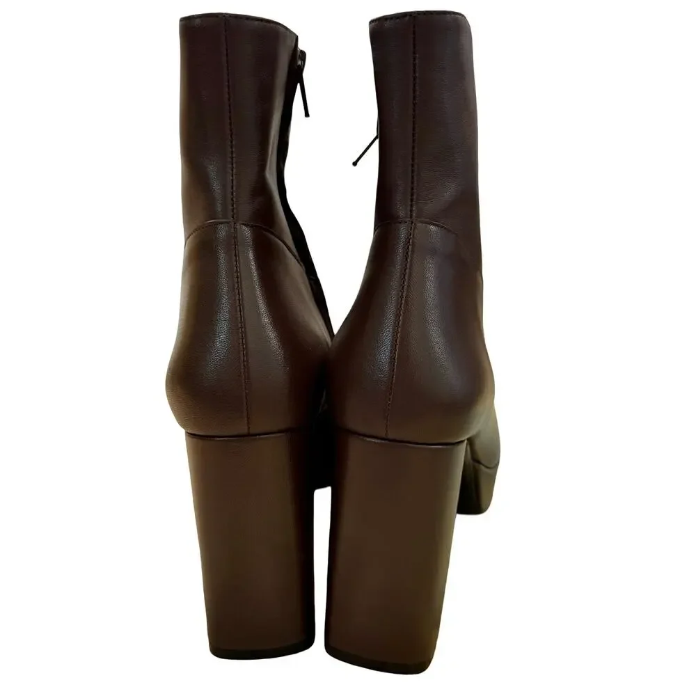 STAUD Jodie Platform Ankle Boots Espresso Brown Lamb Leather Round Toe Sz 41/ 11